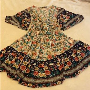 SHEIN Ruffle Hem Print Dress with Tie Front